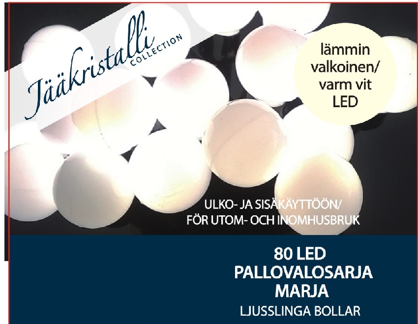 Led-pallovalosarja valkoinen 80 Led, lämmin valkoinen