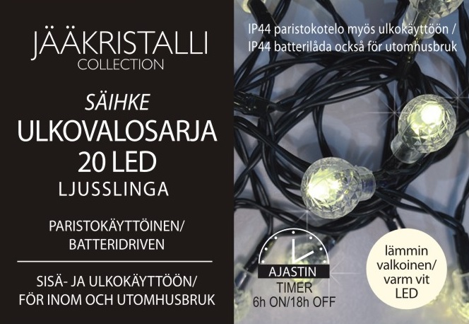 Säihke ulkovalosarja 20 Led, lämmin valkoinen, paristokäyttöinen