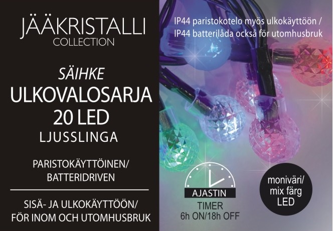Säihke ulkovalosarja 20 Led, moniväri, paristokäyttöinen