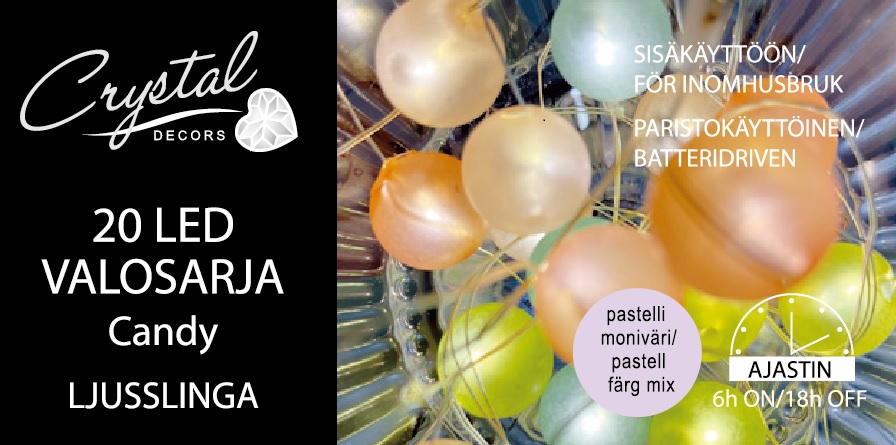 Paristokäyttöinen Candy -pallot LED valosarja, 20L, lämmin valkoinen LED