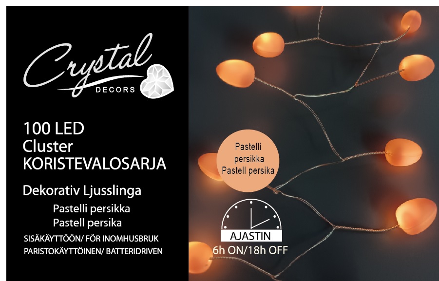 Paristokäyttöinen Cluster Drops LED valosarja, 100L, persikka
