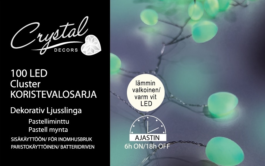 Paristokäyttöinen Cluster Drops LED valosarja, 100L, minttu