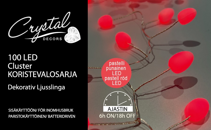 Paristokäyttöinen Cluster Drops LED valosarja, 100L, punainen
