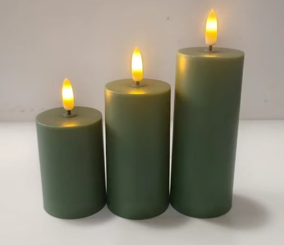 UUSI VÄRI! MAXI 3D Led kynttilä sisä/ulkokäyttöön, halk.10cm, kork. 25cm, VIHREÄ muovikuori