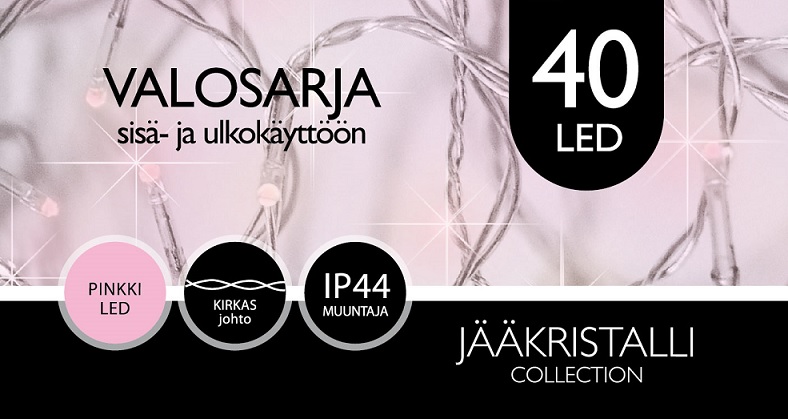 Jääkristalli Ulkovalosarja 40 Led, pinkki