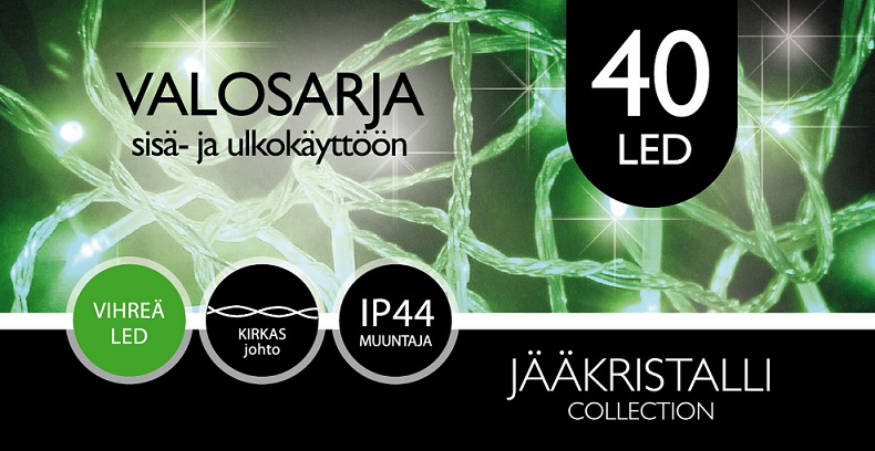 Jääkristalli Ulkovalosarja 40 Led, vihreä