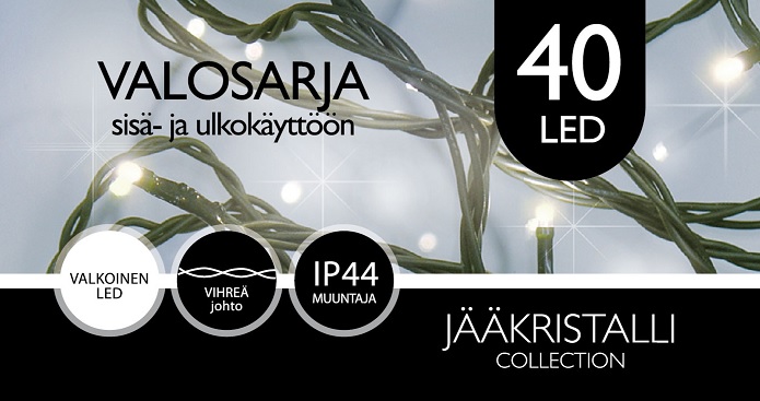 Ulkovalosarja 40L, KYLMÄ VALKOINEN LED, vihreä johto