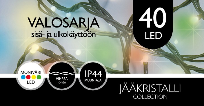Ulkovalosarja 40L, MONIVÄRI LED, vihreä johto