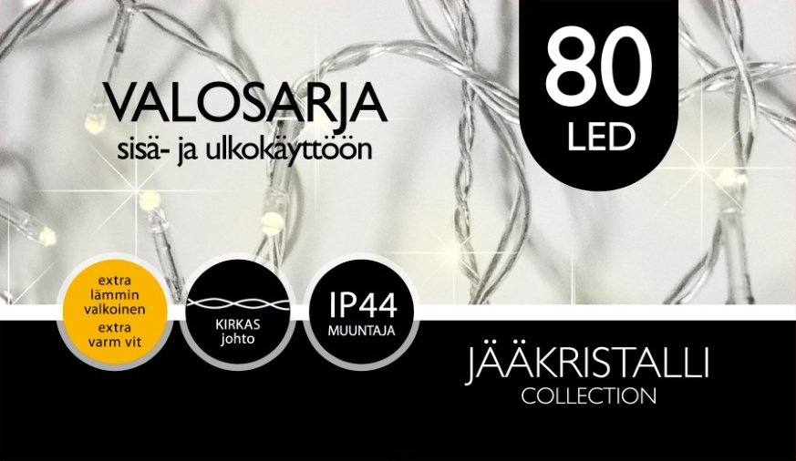 Jääkristalli Ulkovalosarja 80 Led, extra lämmin valkoinen