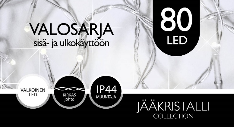 Jääkristalli Ulkovalosarja 80 Led, valkoinen