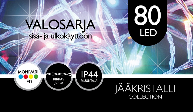 Jääkristalli Ulkovalosarja 80 Led, moniväri