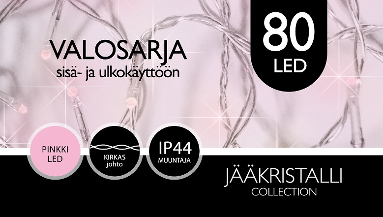 Jääkristalli Ulkovalosarja 80 Led, pinkki