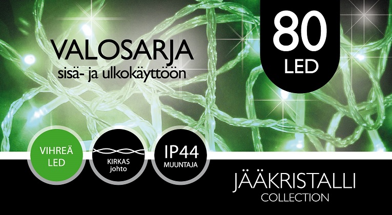 Jääkristalli Ulkovalosarja 80 Led, vihreä