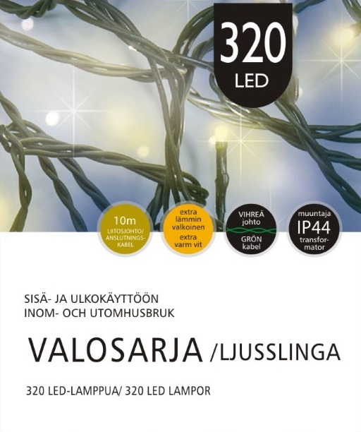 Jääkristalli Ulkovalosarja 320 Led, extra lämmin valkoinen (1 ME)