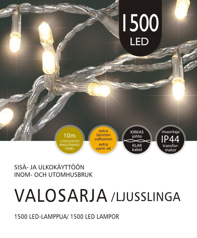 Jääkristalli Ulkovalosarja 1500 Led, extra lämmin valkoinen