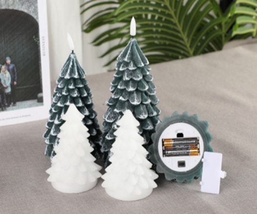 UUTUUS! 3D eläväliekkinen Led kuusikynttilä, halk.8cm, kork. 10,8cm, VIHREÄ