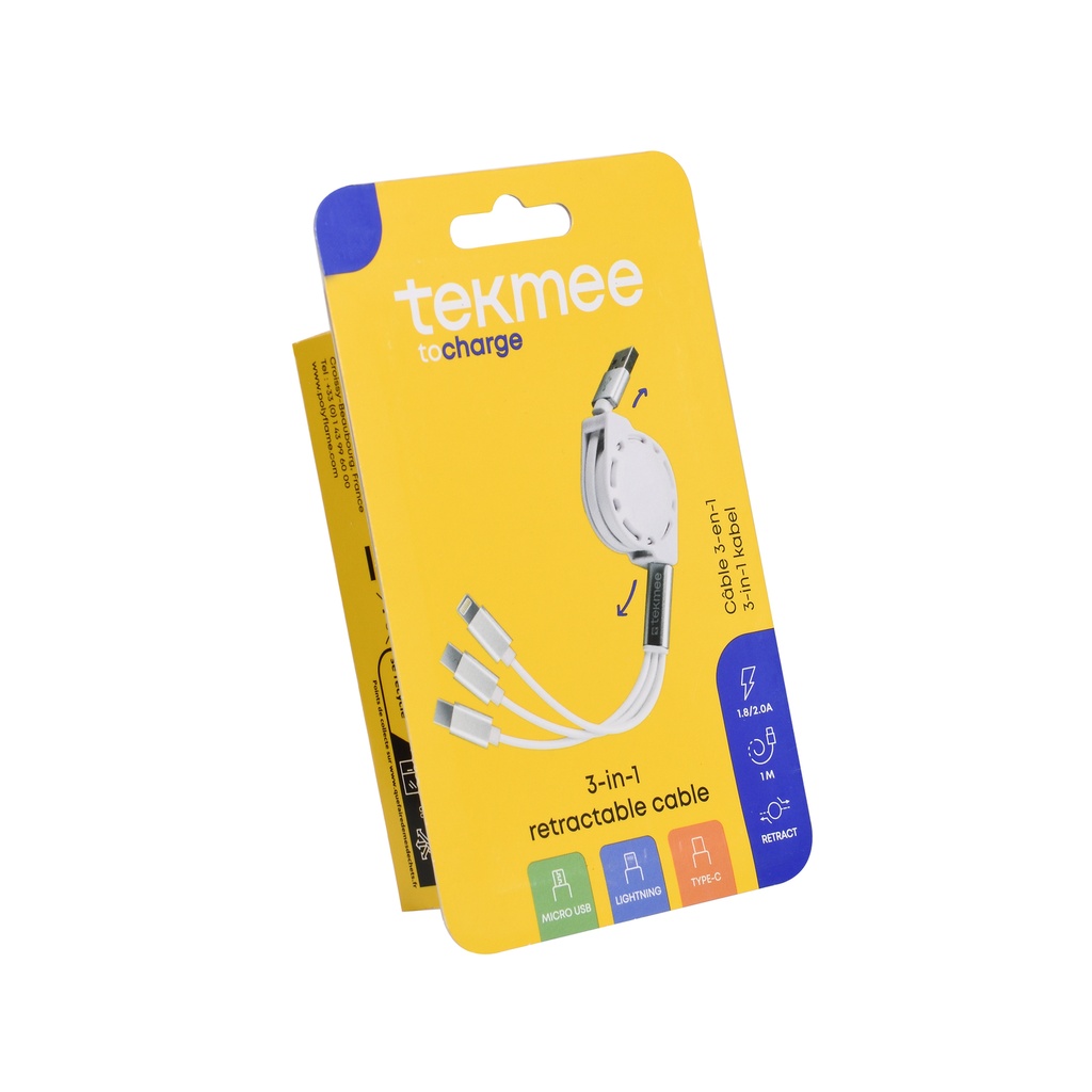 TEKMEE sisäänkelautuva 3in1 latausjohto