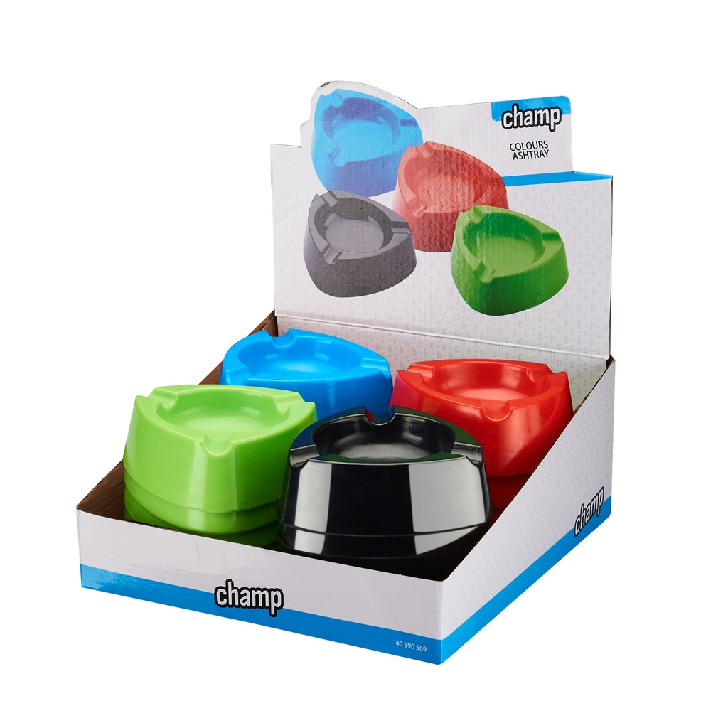 Tuhkakuppi CHAMP PLASTIC ASHTRAY 4-COLORS 24kpl/display, 144kpl/ct