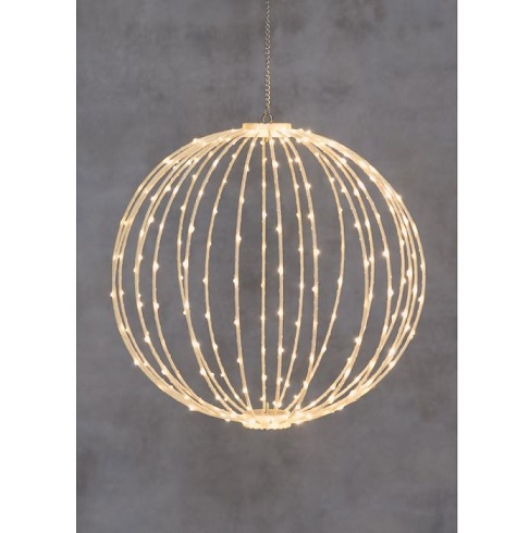 Led-valopallo 30cm, 144 Led, lämmin valkoinen, valkoinen runko (21 ME)