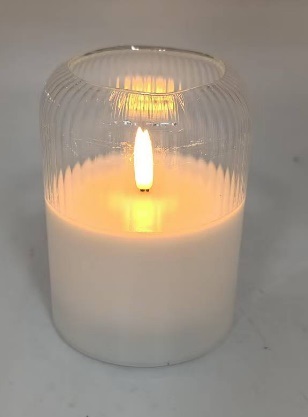 UUTUUS! Led 3D lasilyhtykynttilä 7,5x10cm, kirkas raidoitettu lasi/valkoinen kynttilävaha 