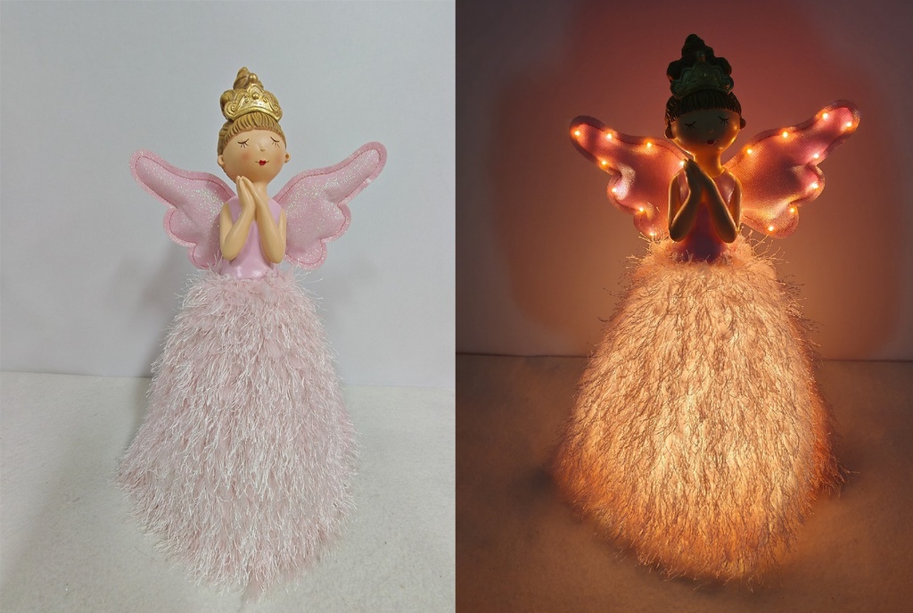 Prinsessa vaaleanpunaisessa mekossa, Led-valoilla, korkeus 36 cm
