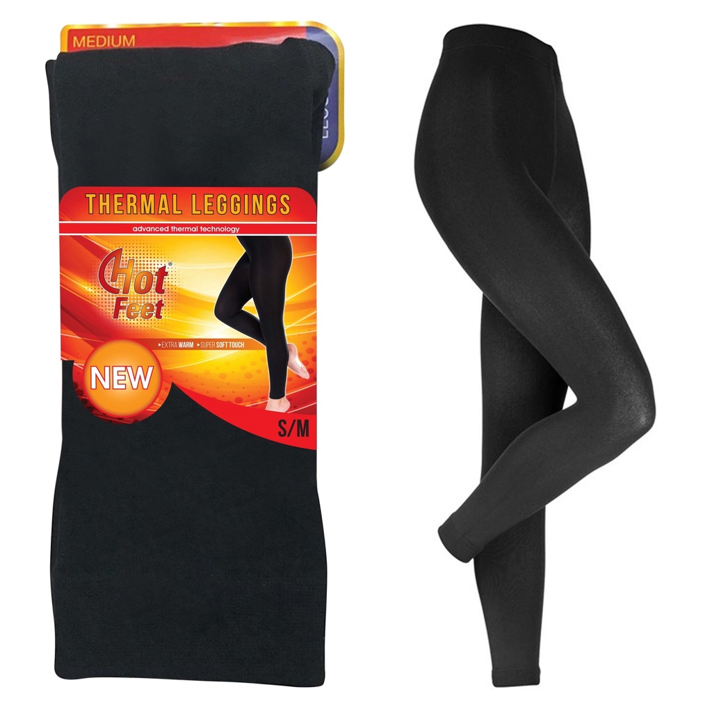 KOKOLAJITELMA! HOT FEET Thermolegginsit S/M-L-XL, pehmeä polarfleece sisus, musta
