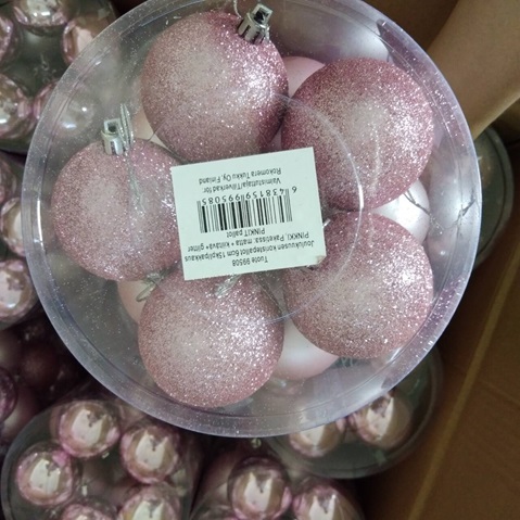 UUSI PAKKAUSKOKO! Joulukuusenpallot 6cm, 12kpl, pinkki