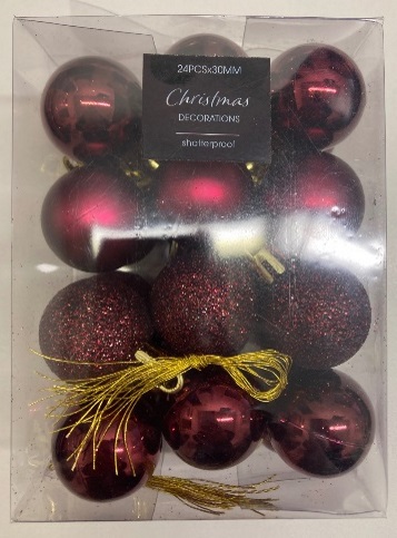UUTUUS VÄRI! Joulukuusenpallot 6cm, 15kpl, viininpunainen 