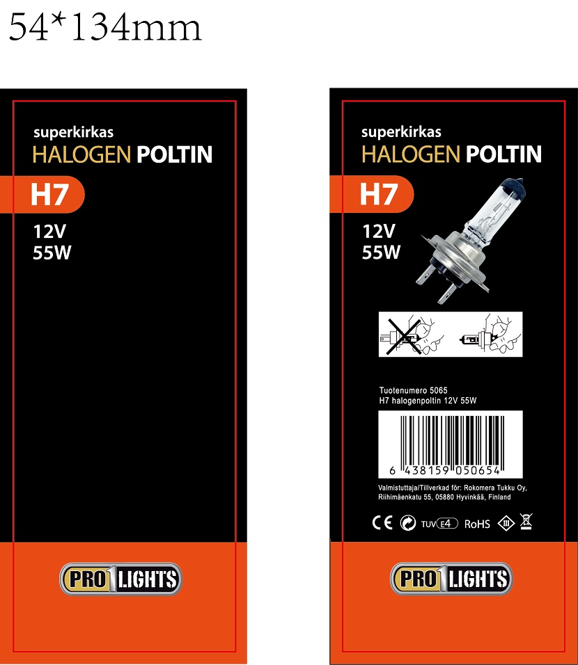 H7 halogenpolttimo. 12V 55W. E-Hyväksytty