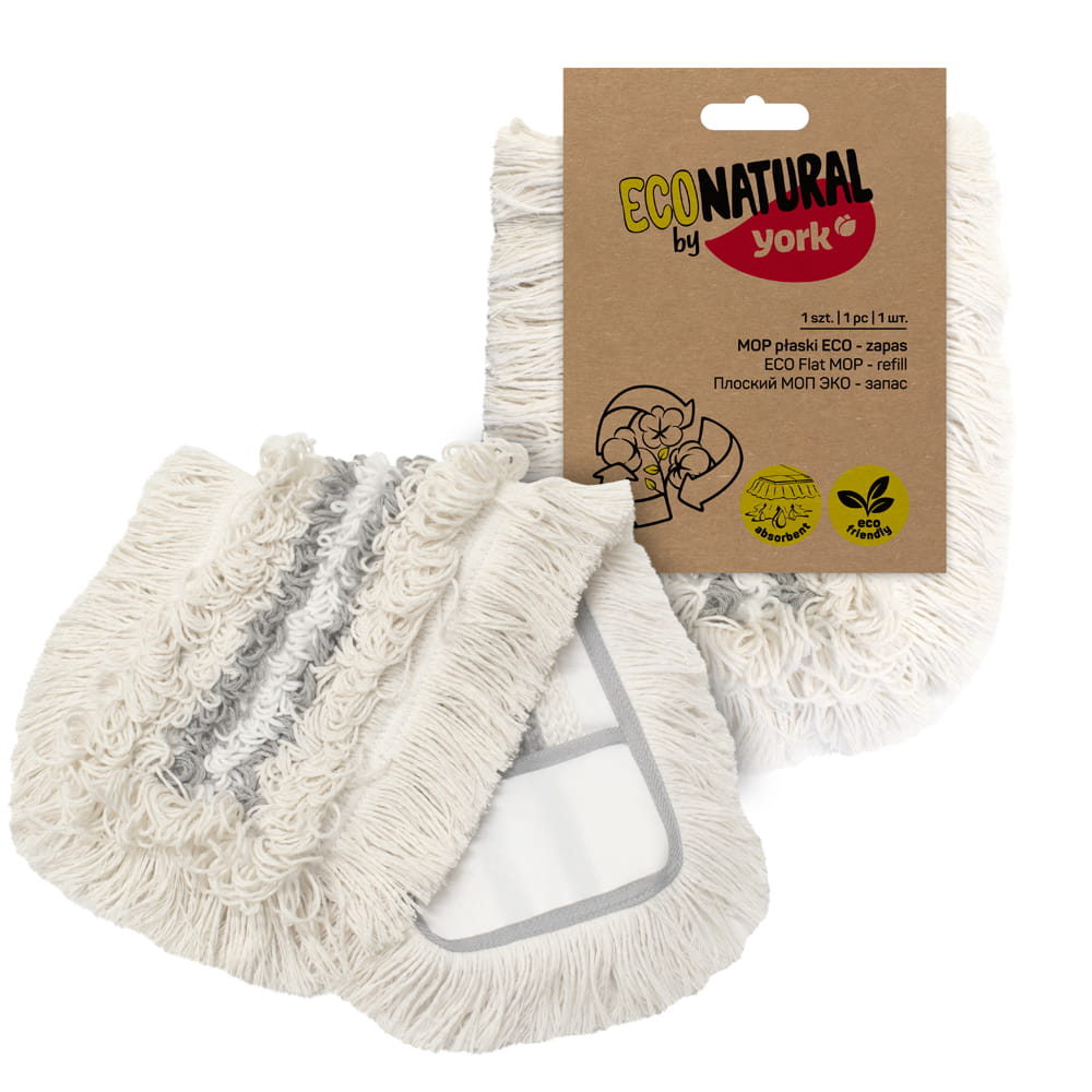 ECO-mopin vaihtomoppi. Paino 165g, valmistettu kierrätetystä puuvillasta.