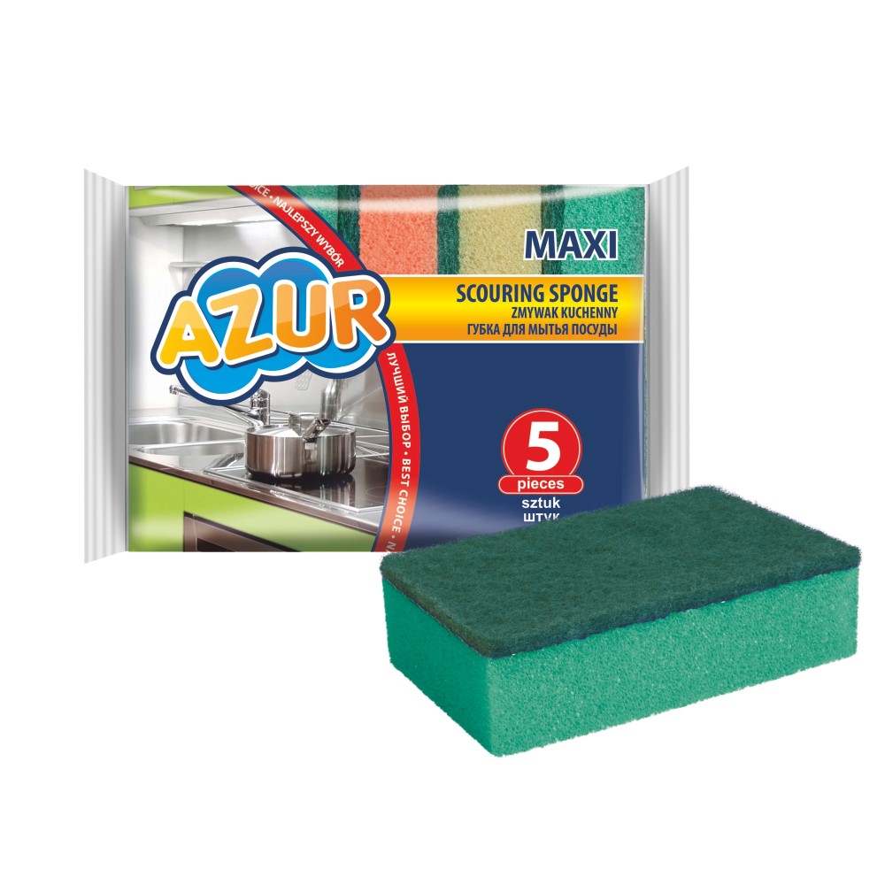 POISTUNUT! AZUR, MAXI kaksikerroksinen yleiskäyttöinen keittiön hankaussieni 5 kpl/pkt.