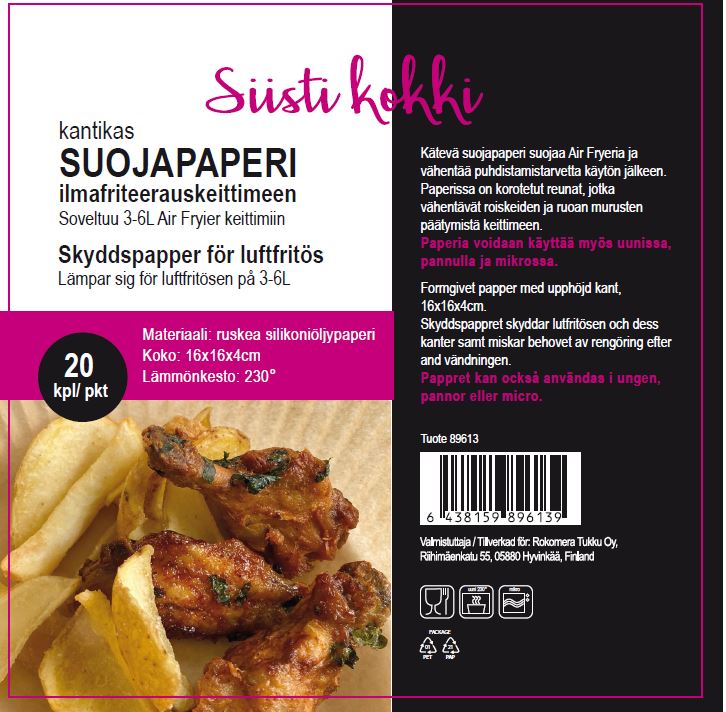 Airfryer suojapaperi 20kpl, neliö 20x20x4,0cm