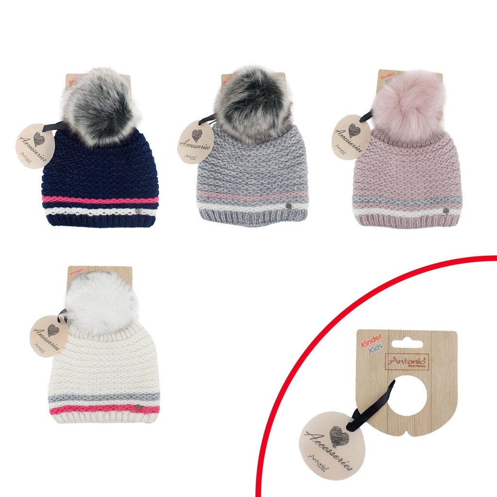 Lasten pipo Kaksi raitaa ja Pompom